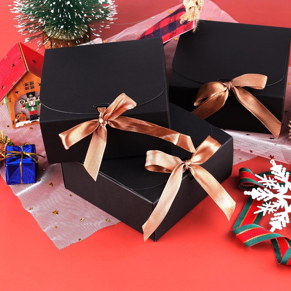 6 Stück Schwarze Geschenkboxen mit Deckel Leckerli-Boxen mit Champagner-Wickelbändern und Deckel Rechteckige Geschenkverpackungsbox für Hochzeitsfeier Geburtstage Feste