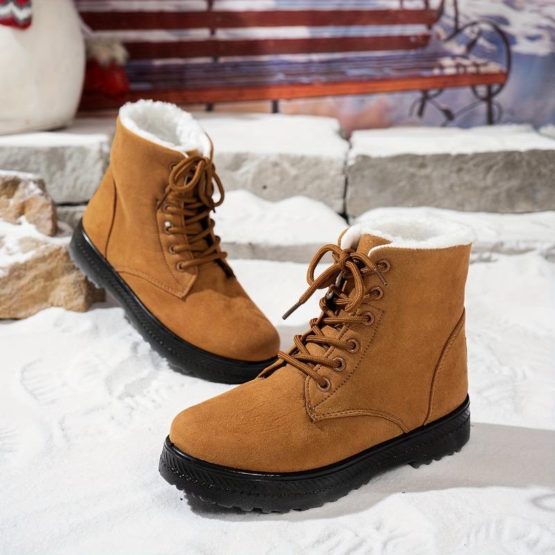 Women's Winter Mid-Calf Snow Boots - Lace-Up, Faux Fur Lined, Waterproof & Anti-Slip, Outdoor Warm Ankle Boots