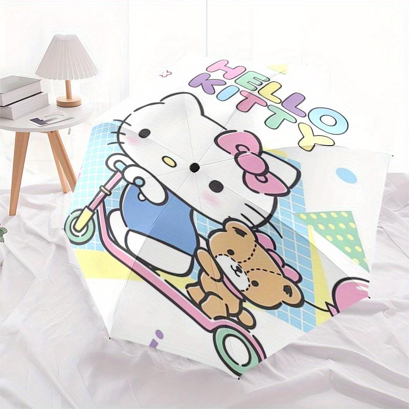 Hello Kitty,Scooter Automatic Folding Umbrella-Simple 8-Rib Design, Bright Cartoon Pattern, Durable Iron Frame, Suitable For Travel, Outdoor