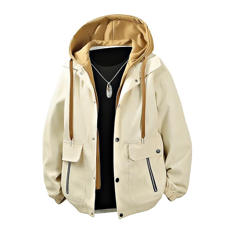 

Fake Two-piece Casual Jacket Men s Spring and Autumn New Versatile Work Jacket Loose Hooded Top 4XL