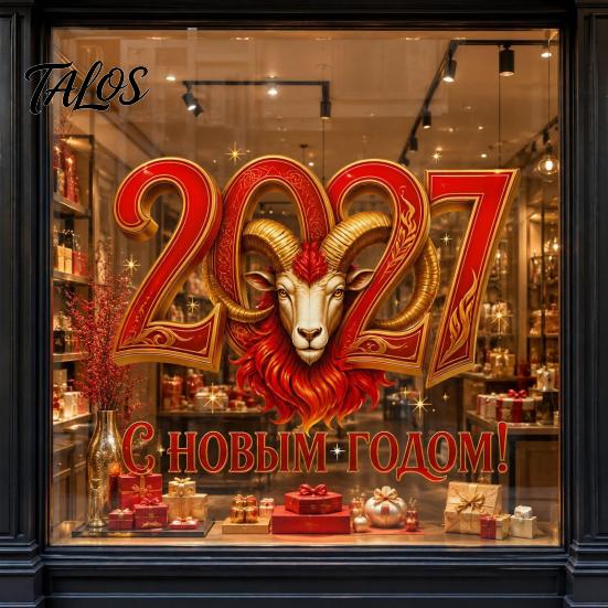 Static Adsorption Glass Clings 2027 New Year Window Clings, Double-Sided Red Gold Sheep Head Decals Decorative Film for Glass, PVC Stickers