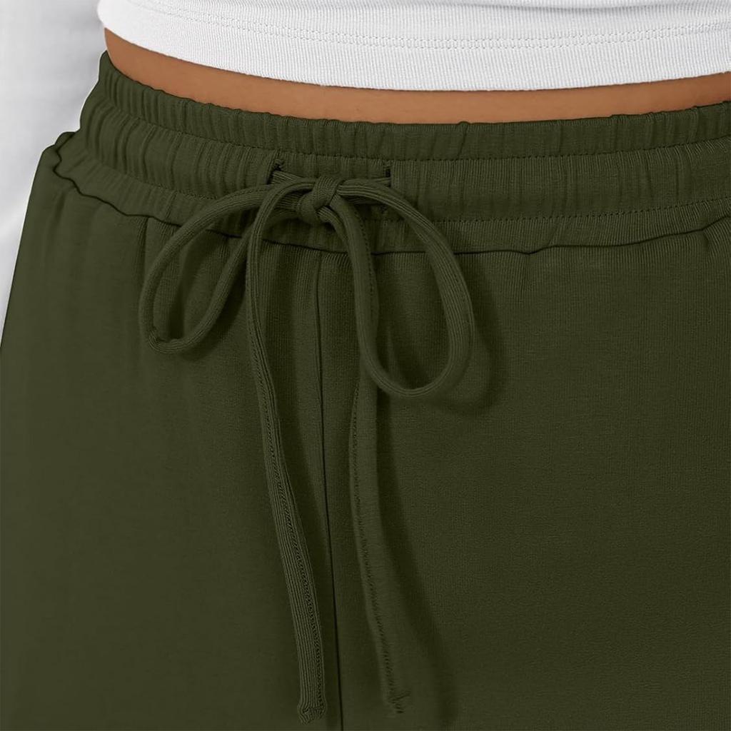 Modische Damen-Farbhose mit weitem Bein, hoher Taille, lockeren Taschen mit Kordelzug, Freizeithose