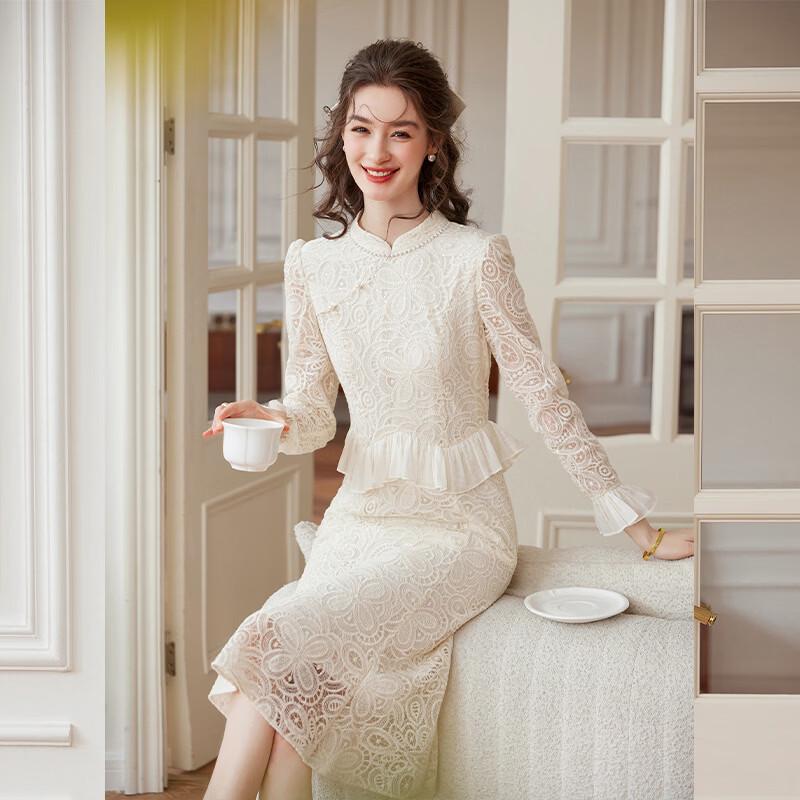 Elegant Chinese Style Lace Midi Dress