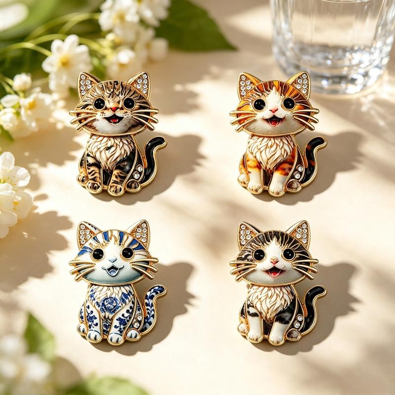 Lovely Animal Cat Brooch Cute Sitting Design Shiny Rhinestone Unisex Lapel Pin for Women Prom Party Clothing Accessory