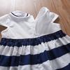 Sukienki w paski dla dziewczynek 2025 Nowa letnia codzienna sukienka z krótkim rękawem dla dziewczynek Sukienki na co dzień Ubrania bawełniane dla dzieci 2-6T