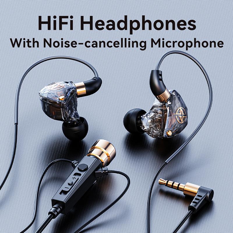 Fones de ouvido com fio HiFi para karaokê e microfone para canto e sala de estar, 3,5 mm AUX, graves pesados, cancelamento de ruído, 1,2 m, 3M, música KTV