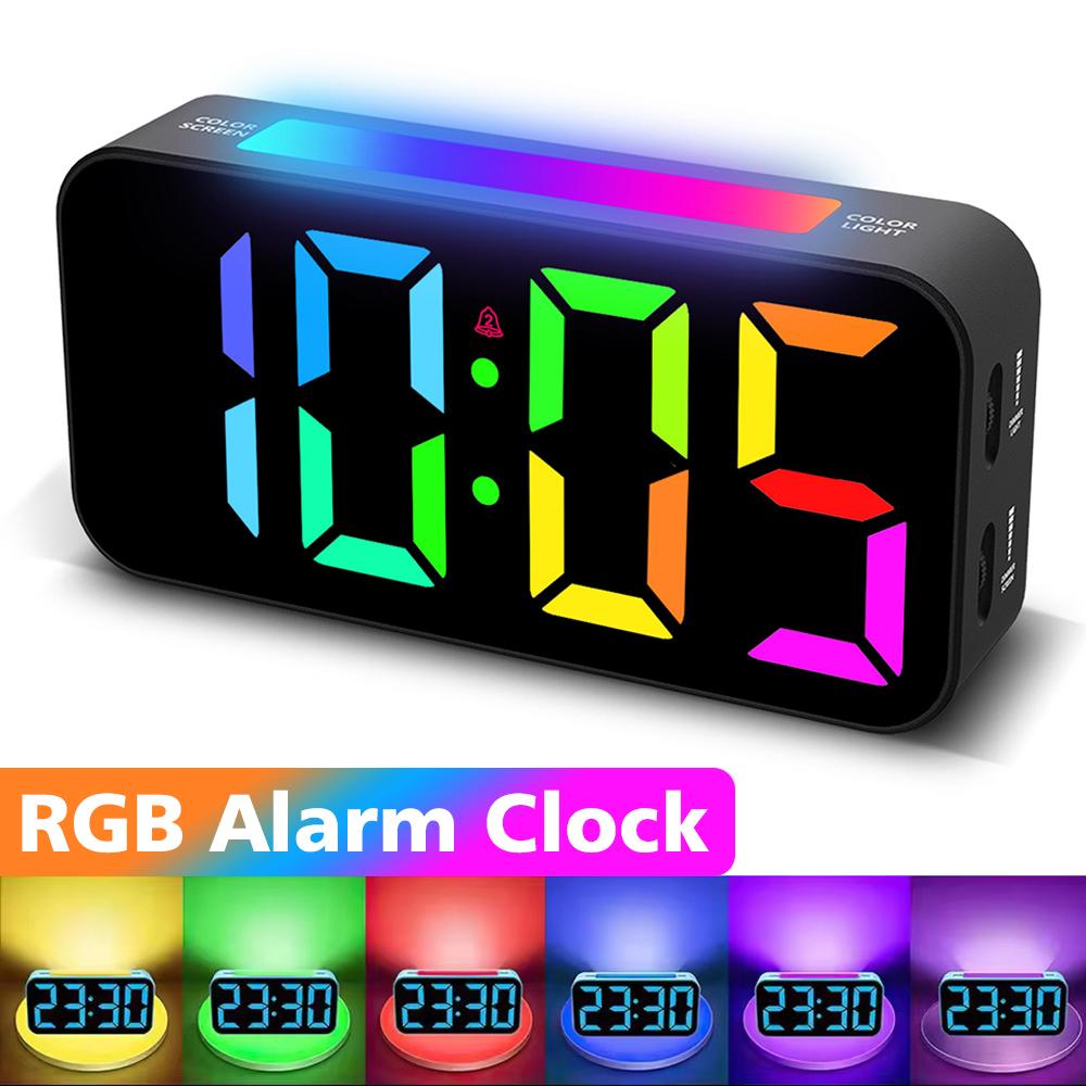 Super Loud Vibrating RGB Digital Alarm Clock Mood Light Bed Vibrator Snooze 2 Alarms USB Powered Table Clock for Heavy Sleeper