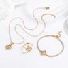 Stainless Steel Four Leaf Clover Jewelry Set Women Elegant Zirconia-Embellished Bracelet Necklace Ring Combo Lightweight