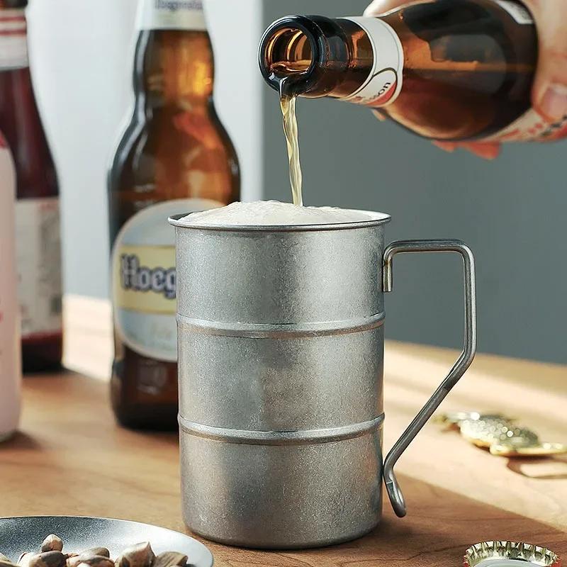 370ML Retro Coffee Cup Wine Glass Stainless Steel Outdoor Camping Mug with Handle Portable Beer Mug Picnic Travel Drinkware