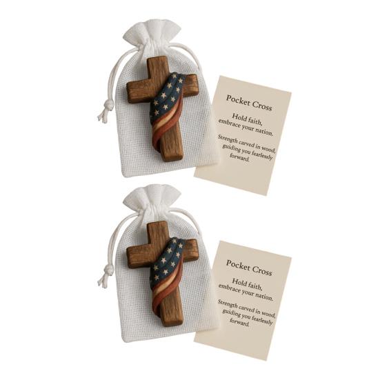 1/2 Stück Glaube Stärke Taschenumarmung mit Inspirationskarte Tragbare Holz Patriotische Glaubensmarke Dekoration Christliche Religiöse Geschenke