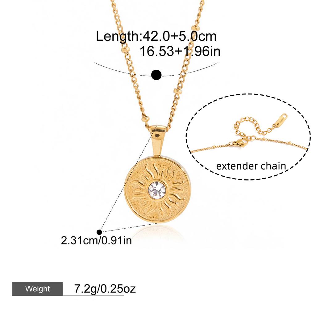 Stainless Steel Sun Moon Double-Sided Pendant Necklace 18K PVD Plated Waterproof Jewelry Gift Accessories