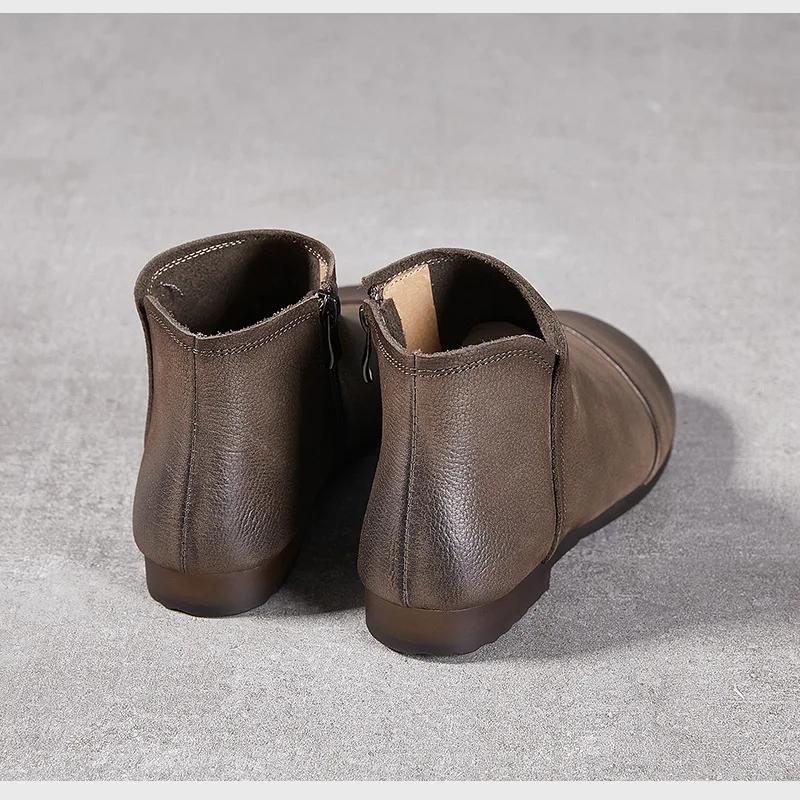 Johnature Ghete de gleznă retro Piele naturală Talpă moale Versatile Piele de vacă Pantofi de damă