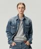 Rerhee Men Destroyed Hem Shirt Jacket Washed Blue