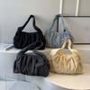 Pleated Canvas Shoulder Bag Drawstring Casual Underarm Bag Simple Cloud Crossbody Bag  Women