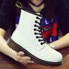 White Martin boots women's couple short boots men's and women's leather boots round head trend motorcycle shoes