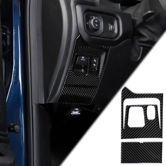 2x Handbrake Switch Button Panel Trim Cover for Dodge Ram 1500 2018+Carbon Fiber