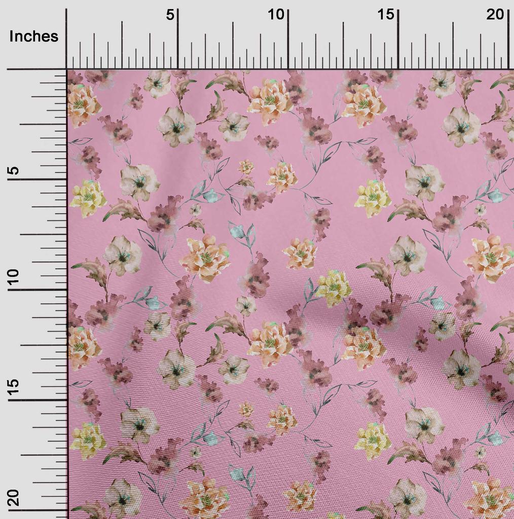 oneOone Cotton Flex Aquamarine Fabric Flower & Leaves Watercolor Sewing Fabric By The Yard Printed Diy Clothing Sewing Supplies 40 Inch