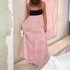 Summer Casual Cotton Linen Striped Sleeveless Maxi Dress For Women