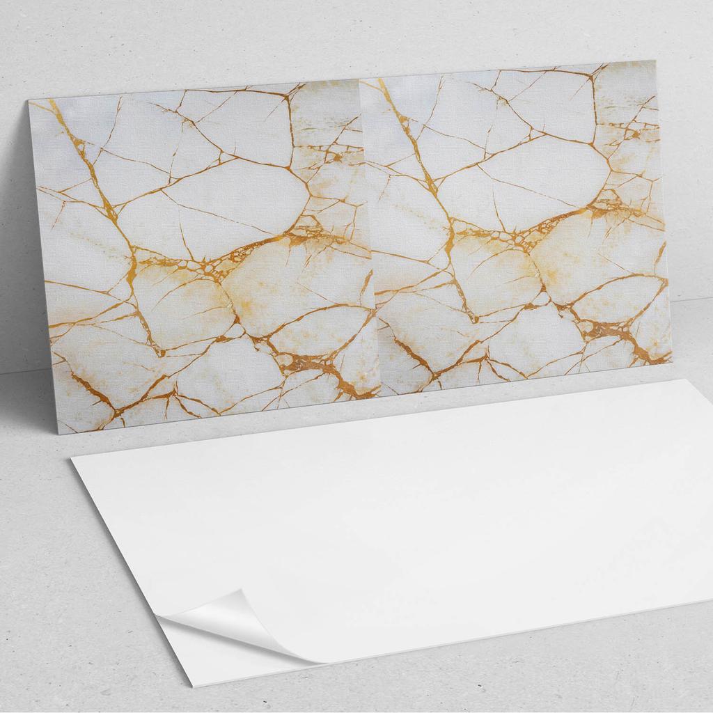 Set of Self-Adhesive Vinyl Tiles with Print Elegant Marble Pattern 10x40x20 Cm
