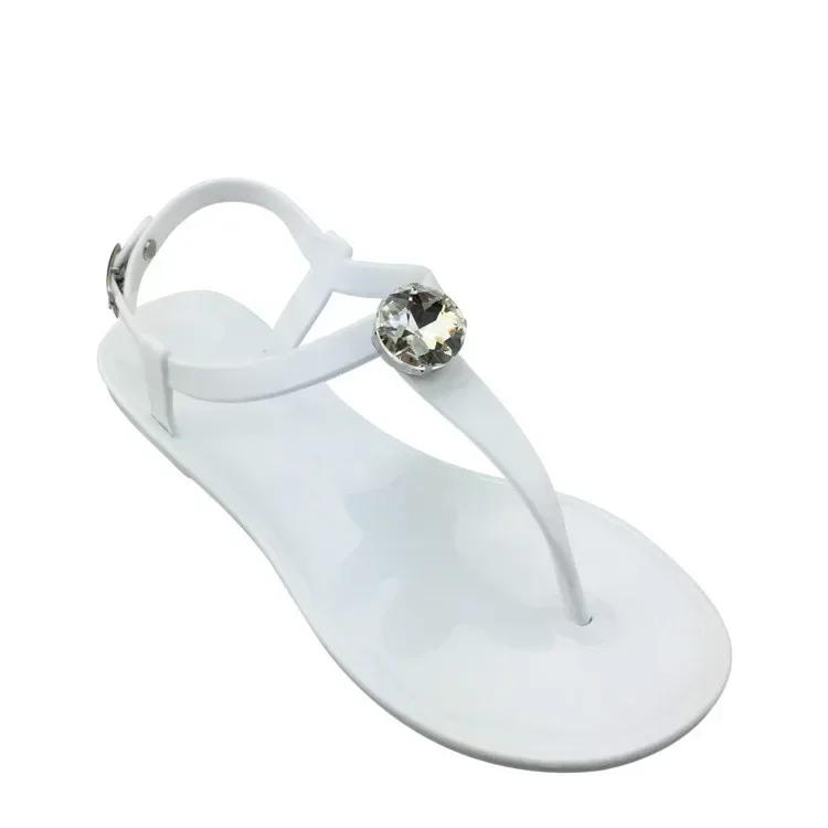 

Модные женские сандалии 2025 Горячая мода Стразы Летняя пляжная обувь Прозрачные ПВХ Желейные Сандалии на плоской подошве Женские Большой размер 36-42 42 белый