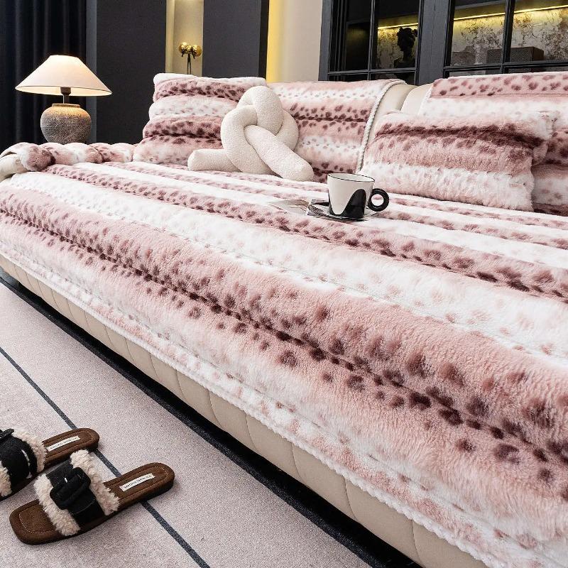 1 Stück gepolsterter Kaninchenfell-Fell-Plüsch Sofa-Schutz Greifbares Plüsch-Sofa-Handtuch Sofa-Kissenbezug für Familienzimmer Moderner Stil Hausdekoration A 70x70cm 1pc