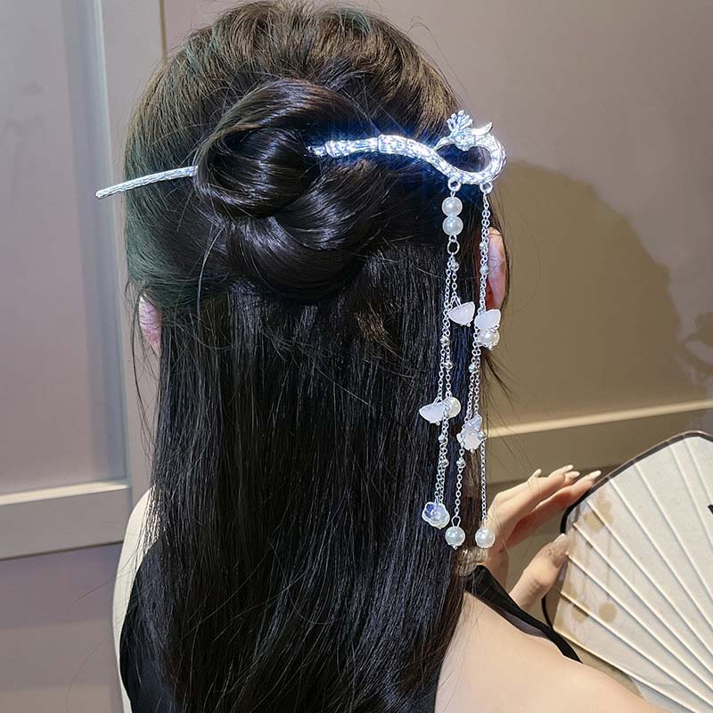 Neuer Chinesischer Stil Phönix Quaste Haarstab Für Frauen Vintage Metall Perle Hanfu Essstäbchen Haarnadel Haarschmuck