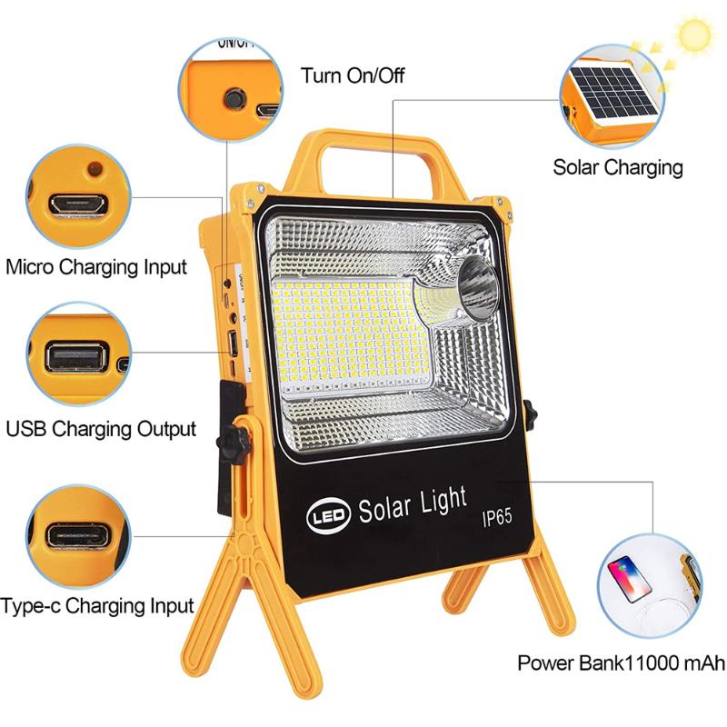 Portable Led Solar Flood Light With Ip65 Waterproof High Brightness Perfect For Outdoor Camping Hiking Emergency Lighting