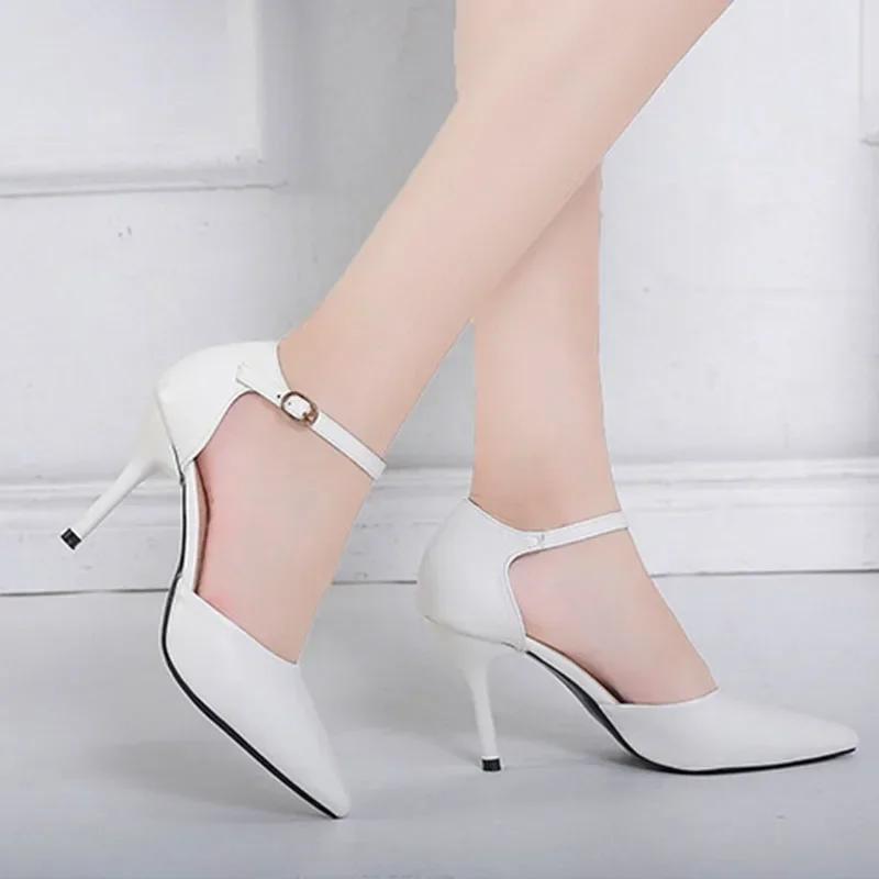 Women High Heel 6cm 8CM Pumps 2024 Spring/Autumn White Ankle Buckle Strap Casual Elegent Shoes Heels Women Tacones Mujer Zapatos