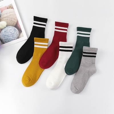5 Pares de Calcetines Casuales a Rayas Transpirables Nuevos hasta la Mitad de la Pantorrilla para Mujer en Primavera y Otoño