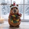 Cozy Interior Decor Pieces Christmas Capybara Resin Figurine, Statue with Santa Hat Scarf Wreath, Miniature Figures for Display Cute Tabletop Ornament