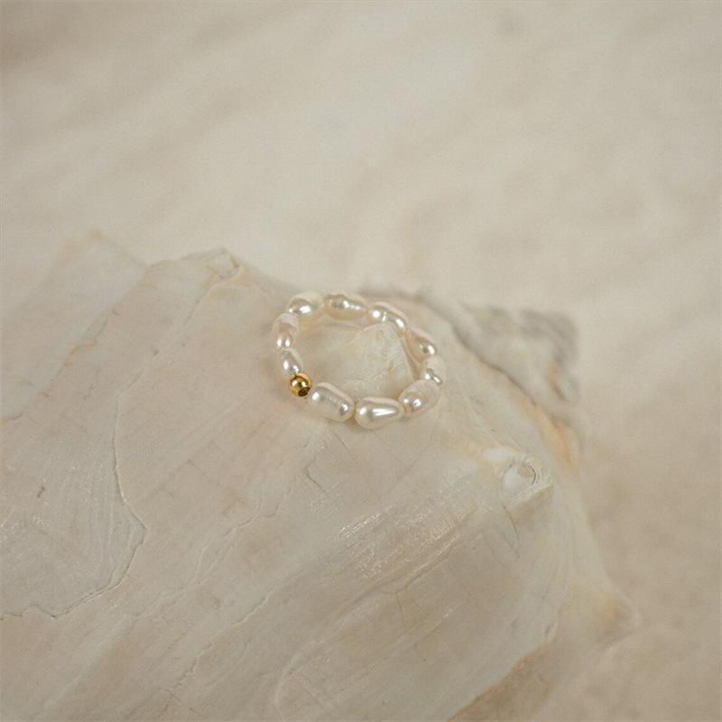 eManco Korean Style Faux Pearl Ring for Women - Versatile, Luxurious, Index Finger Design.