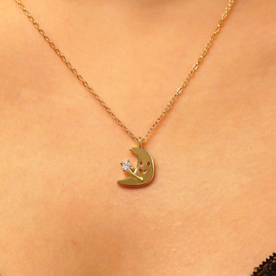 Smiling Star Moon Necklace Rhinestone Star Pendant Necklace Cute Moon Necklace for Women Daily Wear Dating