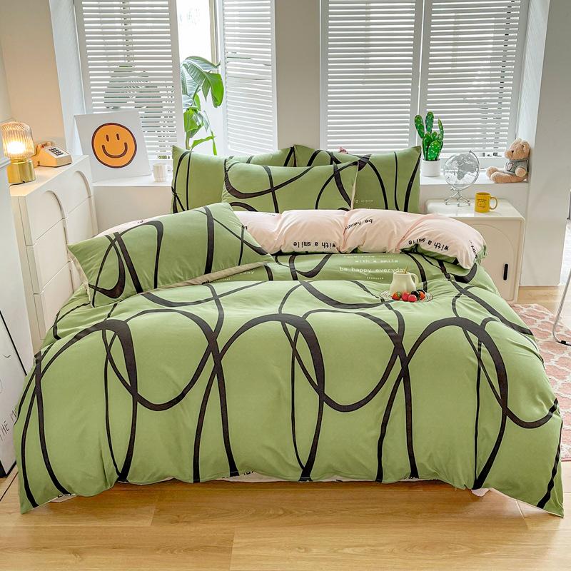 Simple Bedding Four-piece Set, Thickened Bed Sheet Quilt Cover, Pastoral Dormitory Three-piece Set