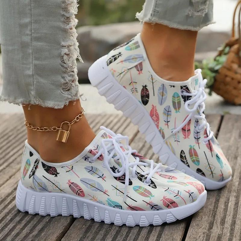 Fashion 2025 Autumn Shoes for Women Fashion Printed Women's Sneakers Casual Lace-up Platform Shoes Light Breathable Ladies Running Shoes