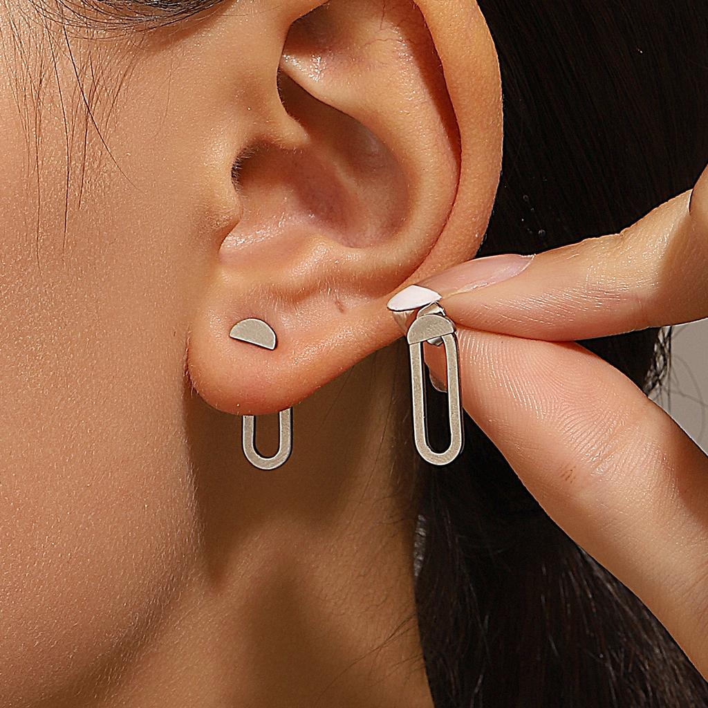 Retro Minimalist Geometric Square Detachable Triangles Stainless Steel Stud Earrings for Women Fashion Zircon Accessories Party