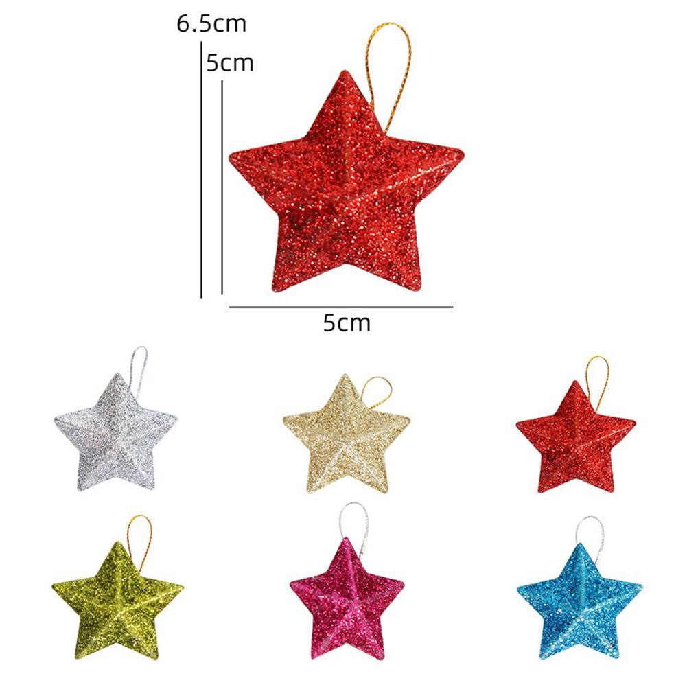 6Pcs Glitter Star Pendant Christmas Tree Hanging Decorations Plastic 5cm Stars Craft Ornament For Birthday Party Home Decoration
