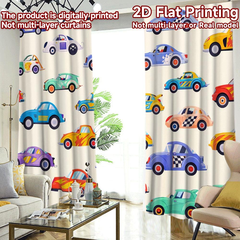2D FLAT PRINTING 2pcs Curta (Without Rod) Colorful Cartoon Cars(1) Popular Curta&Window Treatment Versatile Fabric
