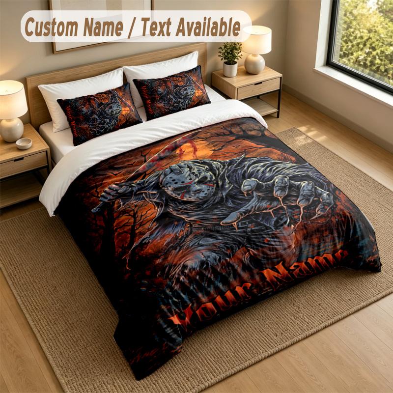 3Pcs Bedding Set Custom Name Text, 1 Sheet 2 Pillowcases Home Bed DecorFriday the 13th Jason Voorhees