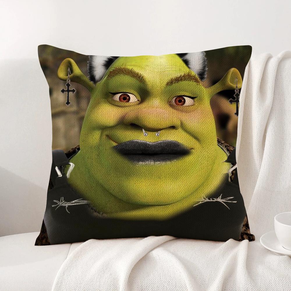 Funny Cartoon S-Shreks Pillow Case Natural Linen Organic Fabric Double-Sided Printing Breathable Perfect For Home Decor