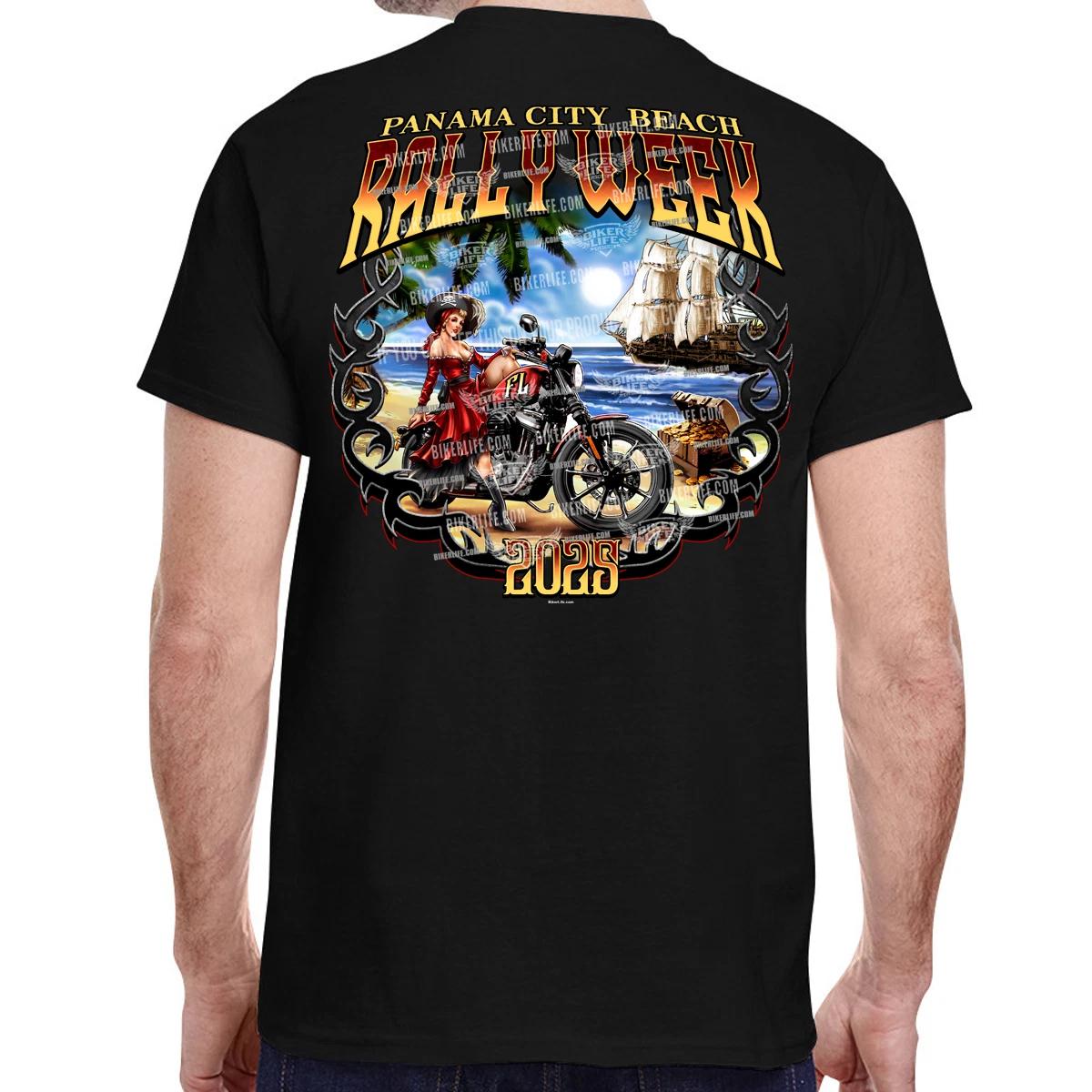 2025 Panama City Beach Rally Week Pirate Pin-up T-Shirt No Harley XXL