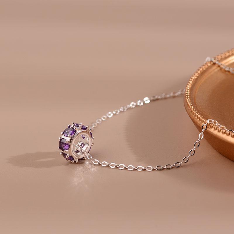 Фиолетовое Алмазное Ожерелье Женское Универсальное Легкая Роскошь Паспарту Премиальное Ощущение Цепочка на Ключицу Нишевые Аксессуары