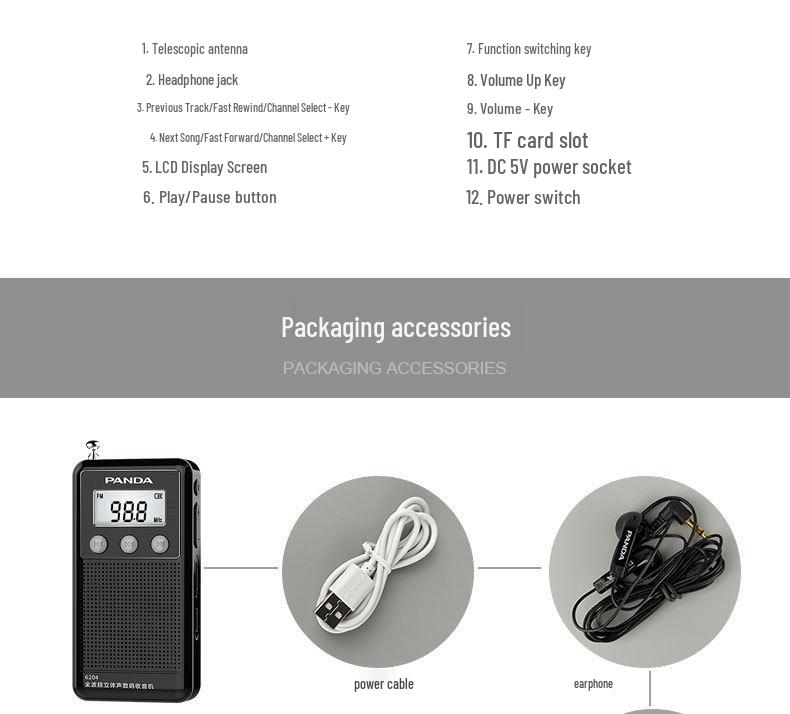 Panda6204 Mini Full Band Portable Radio Player