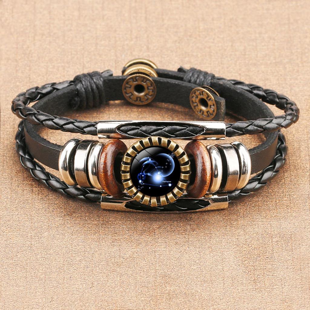 Jewelry Vintage Leather Rope Combo Time Luminous Gemstone Bracelet Signs