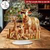 2D Flat Acrylic Statue, Boho Style Cow & Calf With Stand, Tabletop Decor For Home Office Cafe, Unique Animal Collectible