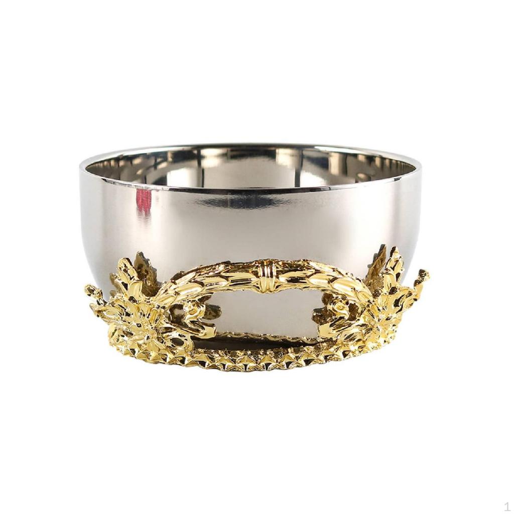 Stainless Steel Bowl with Base Decorative Metal Centerpiece Ornate Vessel for Home Stylists,