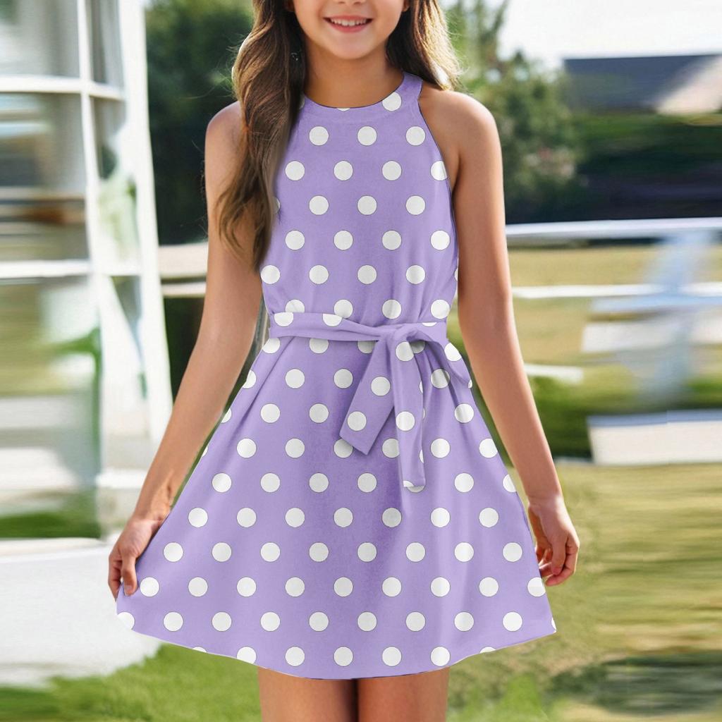 Girl Summer Dress Sleeveless Strappy Dress Solid Color & Print Sleeveless Dress Casual Dress