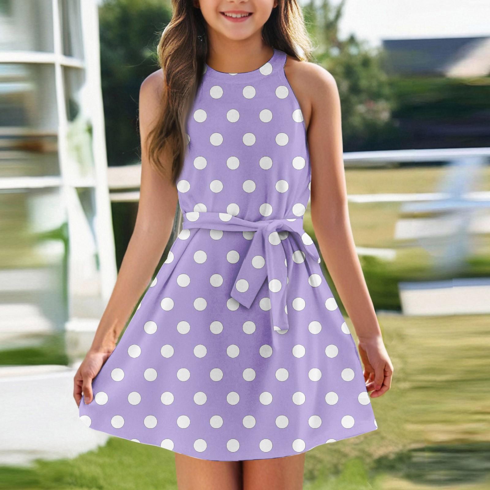 

Летнее платье для девочек Платье без рукавов на бретельках Однотонное платье без рукавов с принтом Повседневное платье 160