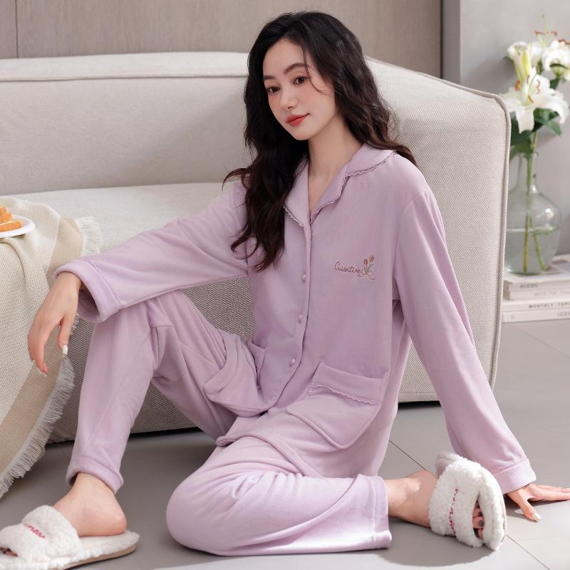 Island Fleece Pajamas Women'S Autumn And Winter Coral Fleece Thickened Fleece Spring And Autumn Models Can Be Worn Outside Loungewear