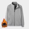 Men's Stand Collar Hoodie Jacket - Pure Color, Plus Velvet, Casual Wear for Autumn & Winter