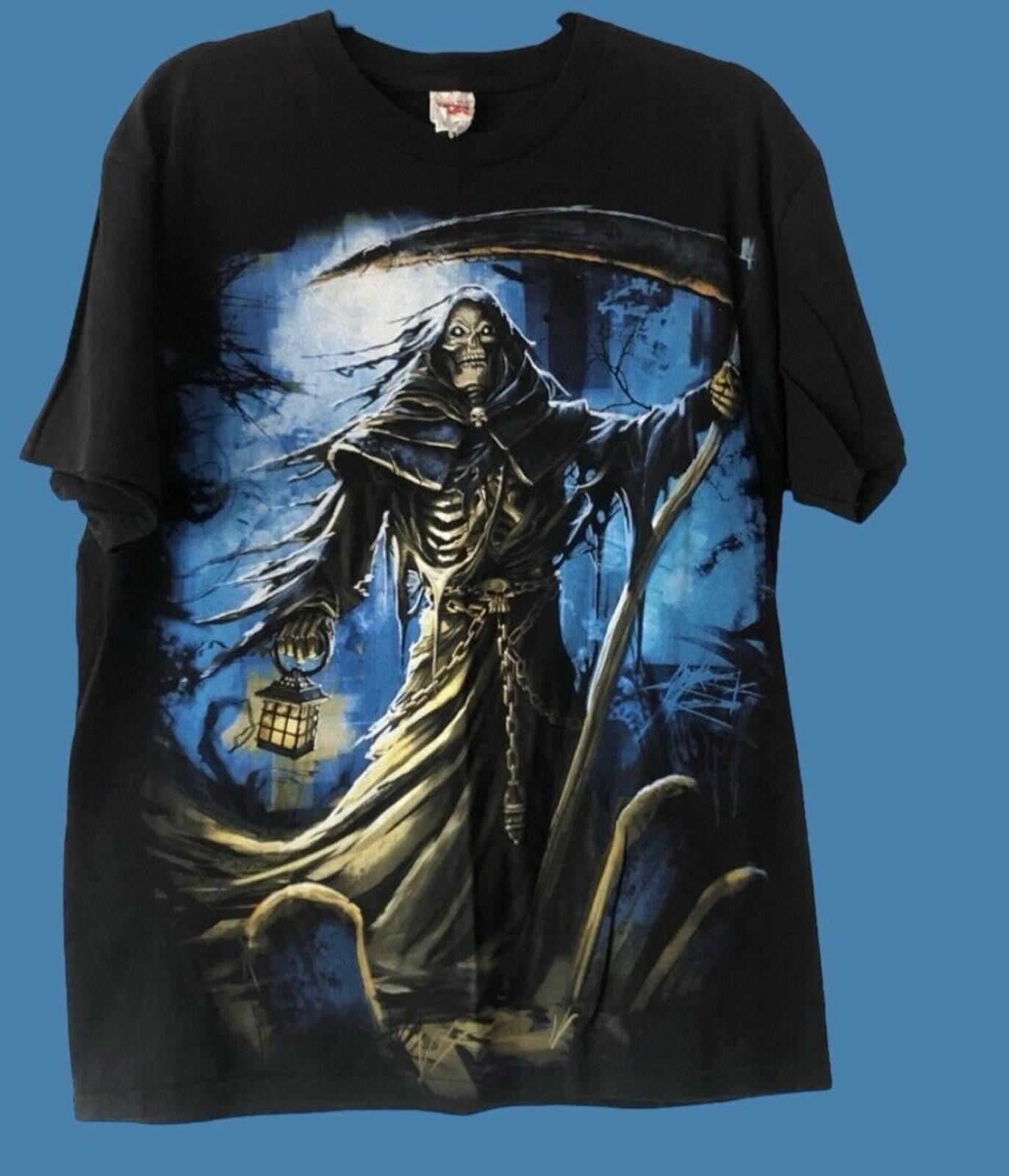 Vintage Y2K Goth Grunge Grim Reaper Graveyard Skeleton Horror Graphic XL NEW XL